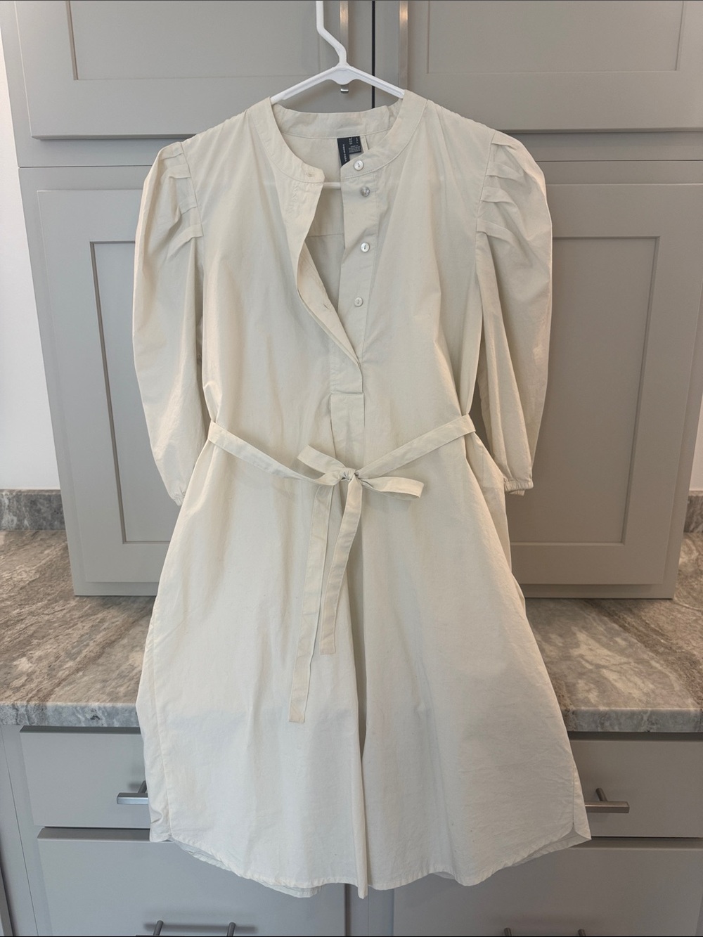 Light Cream Belted Puff-Sleeve Shirt Dress - Vero Moda